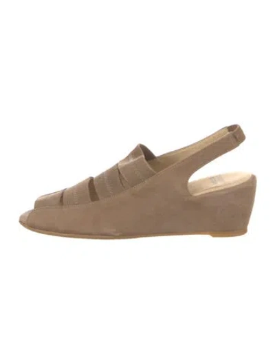 Pre-owned Stuart Weitzman Suede Cutout Accent Slingback Sandals In Neutral