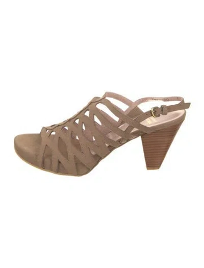 Pre-owned Stuart Weitzman Suede Cutout Accent Slingback Sandals In Neutral