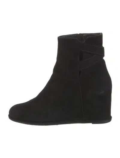 Pre-owned Stuart Weitzman Suede Cutout Accent Sock Boots In Black