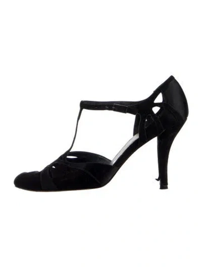 Pre-owned Stuart Weitzman Suede Cutout Accent T-strap Pumps In Blue