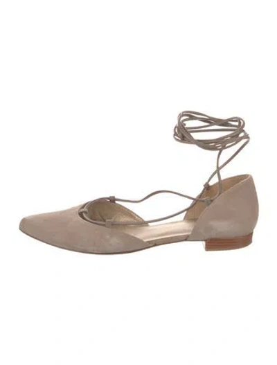 Pre-owned Stuart Weitzman Suede D'orsay Flats In Neutral
