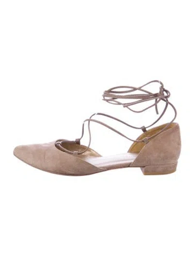 Pre-owned Stuart Weitzman Suede D'orsay Flats In Neutral
