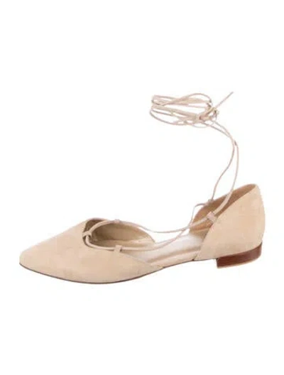 Pre-owned Stuart Weitzman Suede D'orsay Flats In Neutral