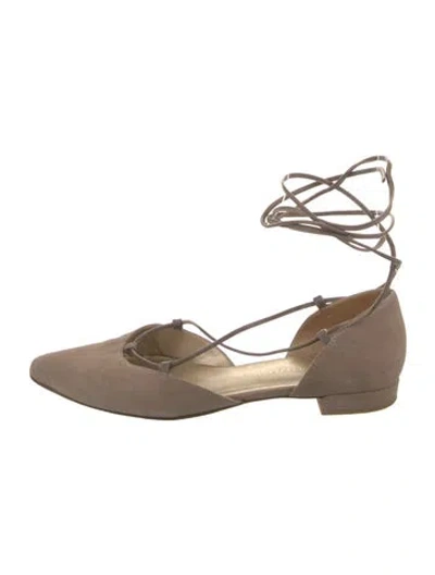 Pre-owned Stuart Weitzman Suede D'orsay Flats In Neutral