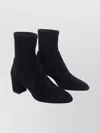 Stuart Weitzman Suede Effect Ankle Length Block Heel Boots In Black