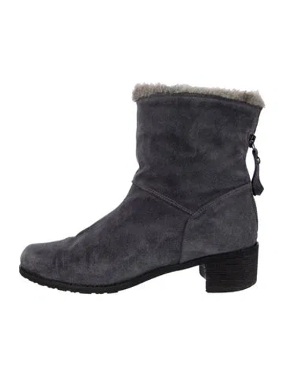 Pre-owned Stuart Weitzman Suede Faux Fur Trim Boots In Gray