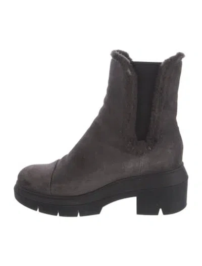 Pre-owned Stuart Weitzman Suede Faux Fur Trim Chelsea Boots In Gray