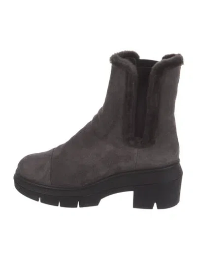 Pre-owned Stuart Weitzman Suede Faux Fur Trim Chelsea Boots In Grey