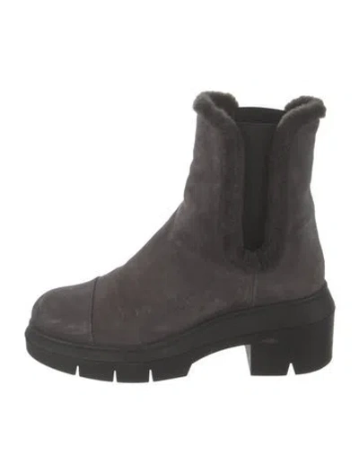 Pre-owned Stuart Weitzman Suede Faux Fur Trim Chelsea Boots In Grey