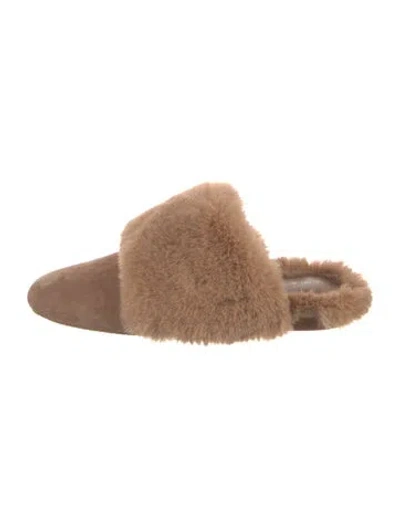 Pre-owned Stuart Weitzman Suede Faux Fur Trim Mules In Brown