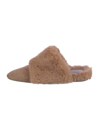 Pre-owned Stuart Weitzman Suede Faux Fur Trim Mules In Brown