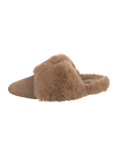 Pre-owned Stuart Weitzman Suede Faux Fur Trim Mules In Neutral