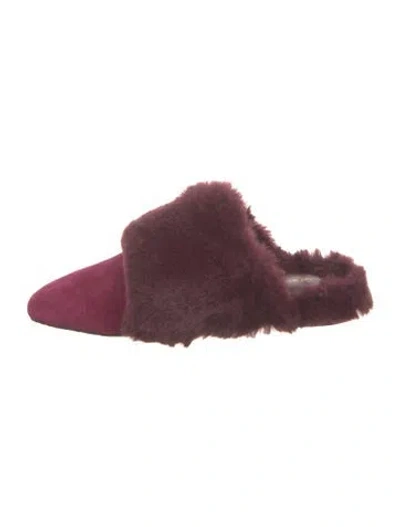 Pre-owned Stuart Weitzman Suede Faux Fur Trim Mules In Purple