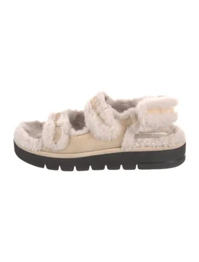 Pre-owned Stuart Weitzman Suede Faux Fur Trim Sandals In Neutral