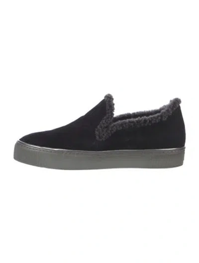 Pre-owned Stuart Weitzman Suede Faux Fur Trim Sneakers In Black