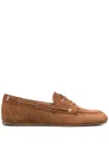 Stuart Weitzman Suede Flat Loafers With Decorative Lacing In Brown