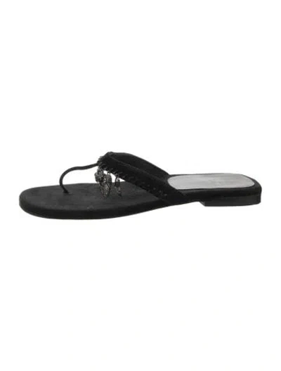 Pre-owned Stuart Weitzman Suede Flip Flops In Black