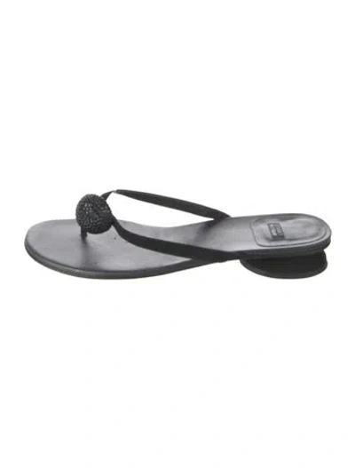 Pre-owned Stuart Weitzman Suede Flip Flops In Black