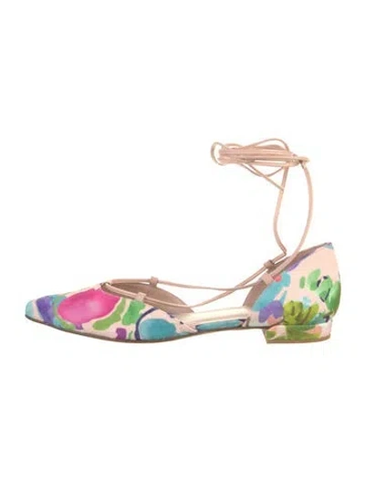 Pre-owned Stuart Weitzman Suede Floral Print D'orsay Flats In Blue