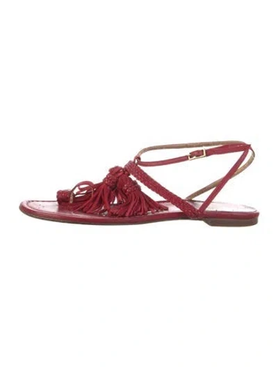 Pre-owned Stuart Weitzman Suede Fringe Trim Accent Gladiator Sandals In Red