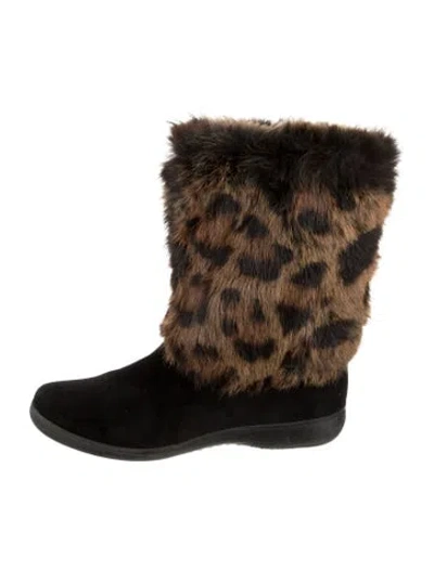 Pre-owned Stuart Weitzman Suede Fur Trim Boots In Black