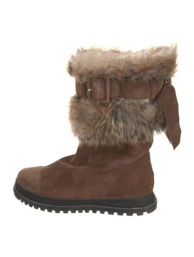 Pre-owned Stuart Weitzman Suede Fur Trim Boots In Brown