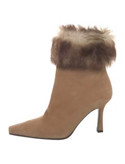 Pre-owned Stuart Weitzman Suede Fur Trim Boots In Brown