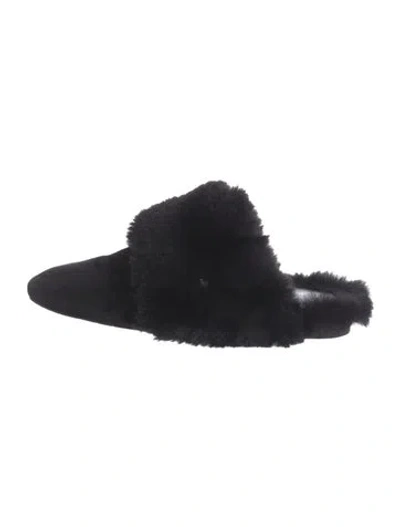 Pre-owned Stuart Weitzman Suede Fur Trim Mules In Black