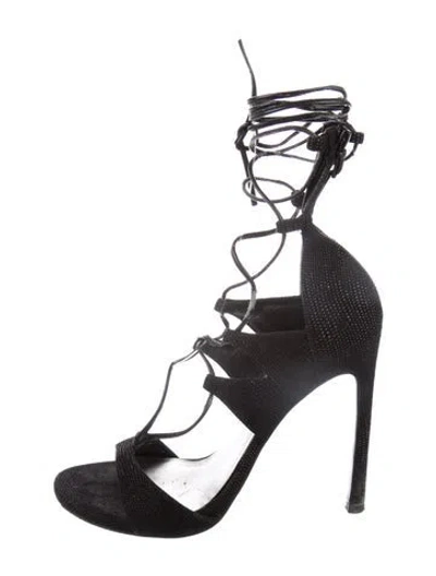 Pre-owned Stuart Weitzman Suede Gladiator Sandals In Black