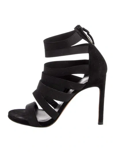 Pre-owned Stuart Weitzman Suede Gladiator Sandals In Black