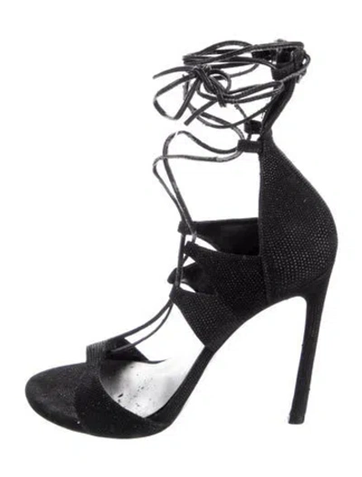 Pre-owned Stuart Weitzman Suede Gladiator Sandals In Black