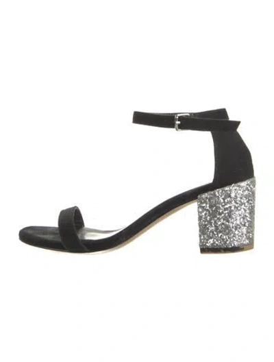 Pre-owned Stuart Weitzman Suede Glitter Accents Sandals In Black