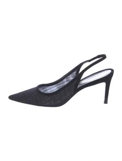 Pre-owned Stuart Weitzman Suede Glitter Accents Slingback Pumps In Blue