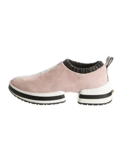 Pre-owned Stuart Weitzman Suede Glitter Accents Sneakers In Pink