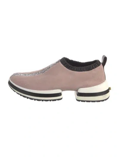 Pre-owned Stuart Weitzman Suede Glitter Accents Sneakers In Pink/white