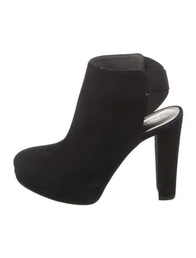 Pre-owned Stuart Weitzman Suede Grosgrain Trim Boots In Black