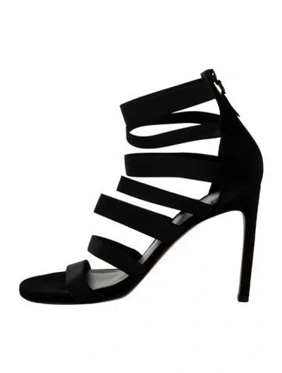 Pre-owned Stuart Weitzman Suede Grosgrain Trim Gladiator Sandals In Black