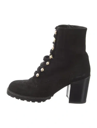 Pre-owned Stuart Weitzman Suede Lace-up Boots In Black