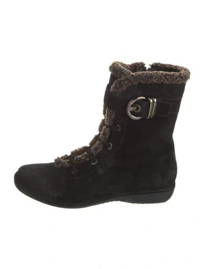 Pre-owned Stuart Weitzman Suede Lace-up Boots In Black