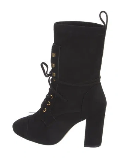 Pre-owned Stuart Weitzman Suede Lace-up Boots In Black