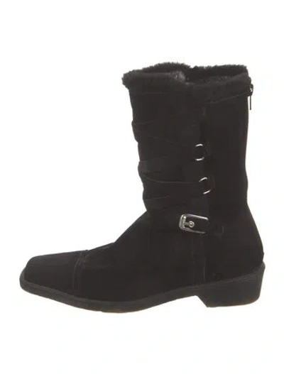 Pre-owned Stuart Weitzman Suede Lace-up Boots In Black