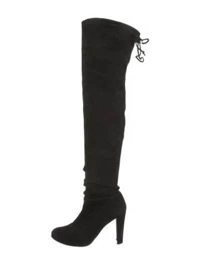 Pre-owned Stuart Weitzman Suede Lace-up Boots In Black