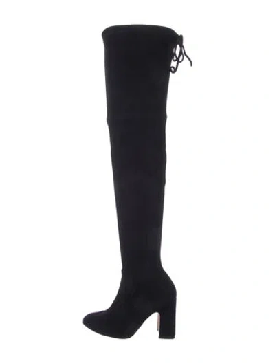 Pre-owned Stuart Weitzman Suede Lace-up Boots In Black