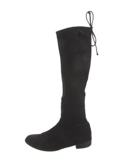 Pre-owned Stuart Weitzman Suede Lace-up Boots In Black