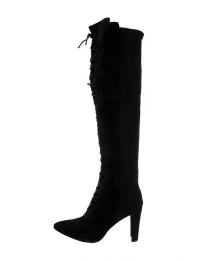 Pre-owned Stuart Weitzman Suede Lace-up Boots In Black