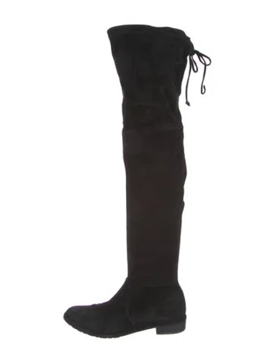 Pre-owned Stuart Weitzman Suede Lace-up Boots In Black
