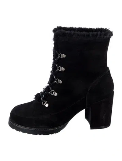 Pre-owned Stuart Weitzman Suede Lace-up Boots In Black