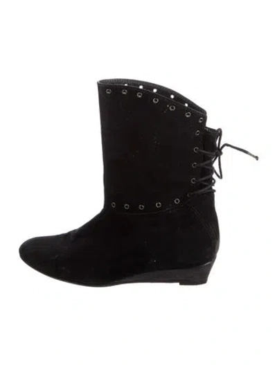 Pre-owned Stuart Weitzman Suede Lace-up Boots In Black