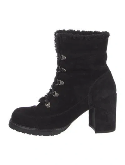 Pre-owned Stuart Weitzman Suede Lace-up Boots In Black