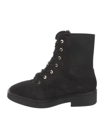 Pre-owned Stuart Weitzman Suede Lace-up Boots In Black